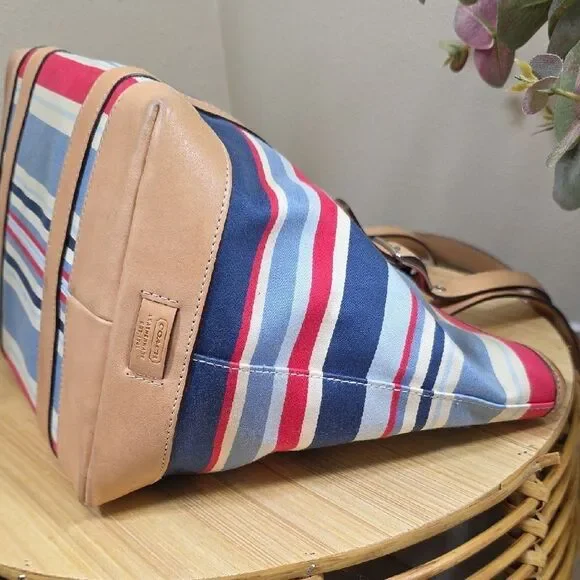 Coach RARE Vintage Striped Canvas Tote and Wristlet Set - Picture 6 of 16